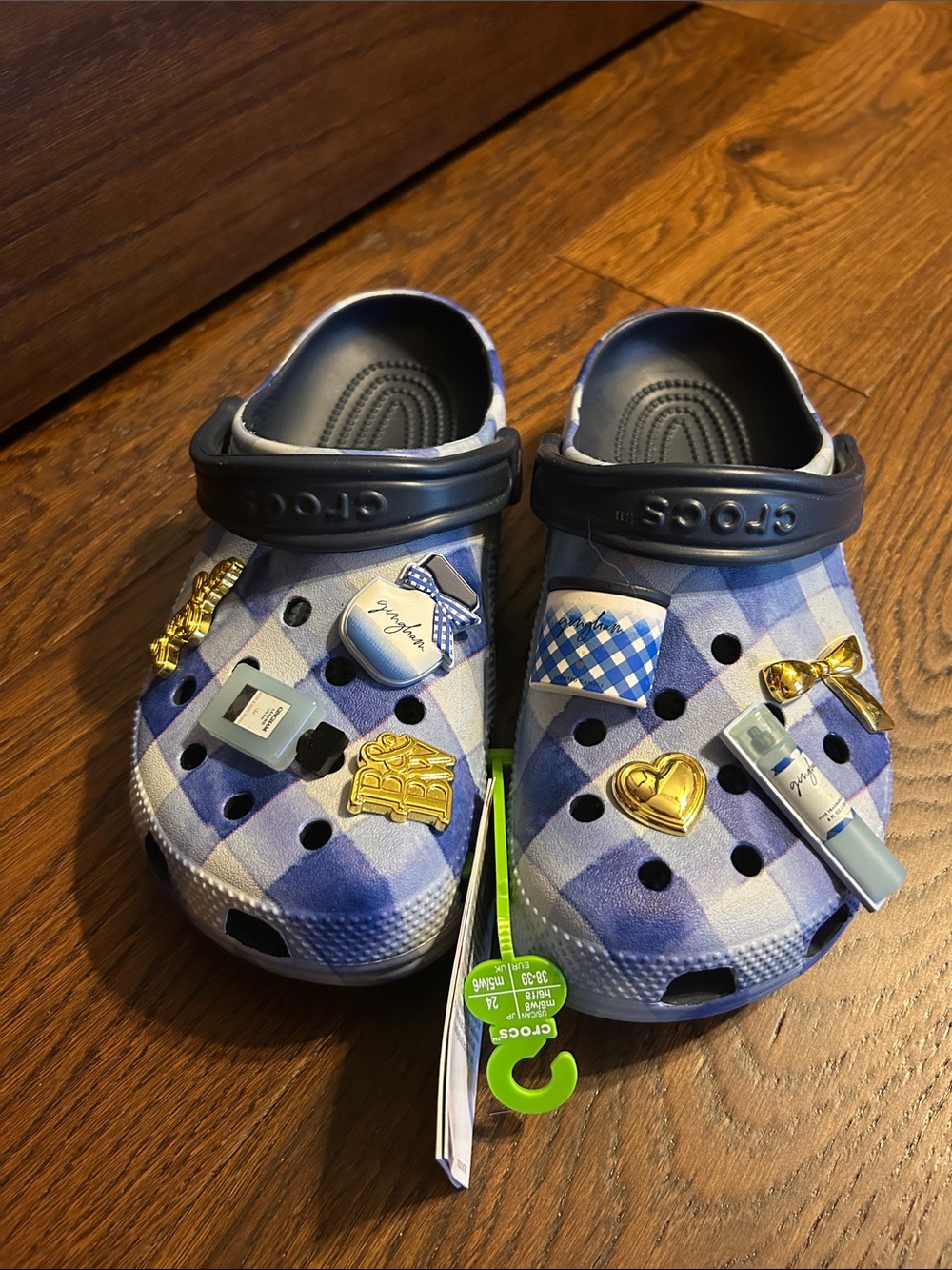 CROCS Kids Blue Plaid Clogs with Charms